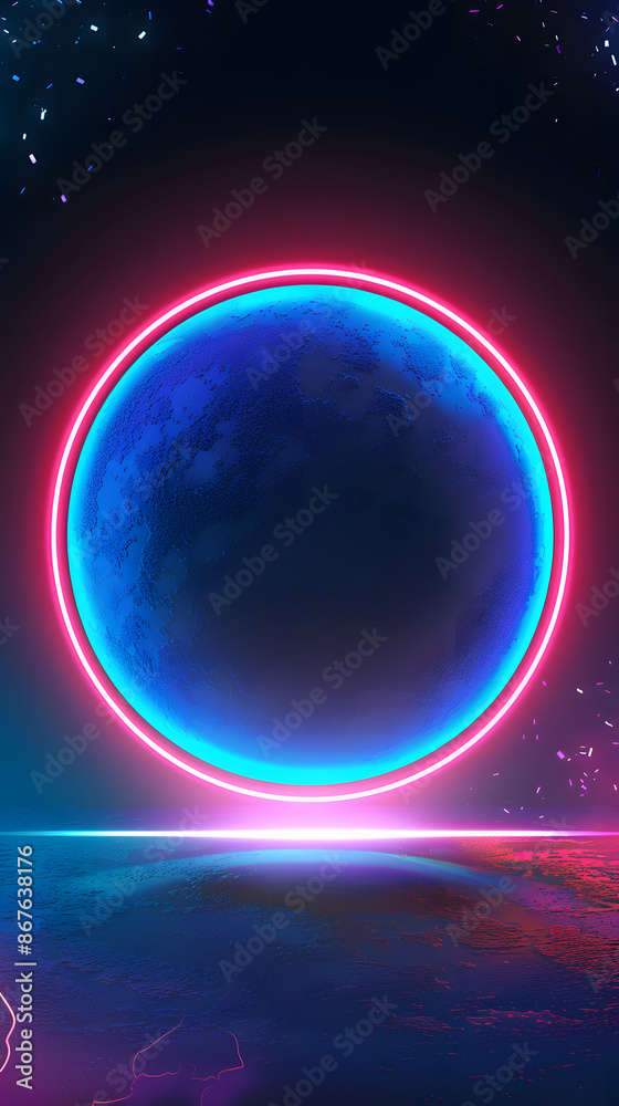 Obraz premium Glowing neon ring light in tunnel. 3d render. Futuristic abstract wallpaper.