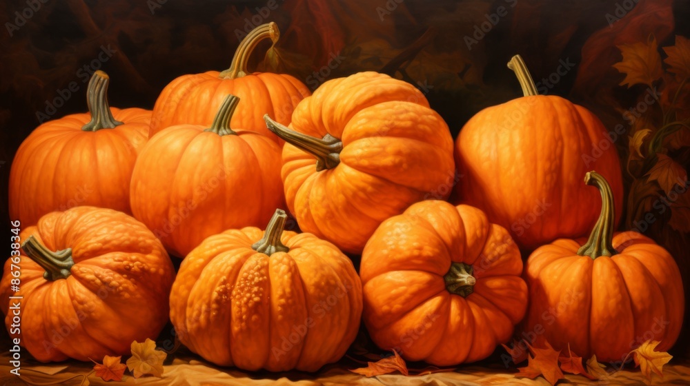 Multiple pumpkins of various shapes, sizes, and textures are arranged together in a fall-themed setting, showcasing the rich details of their surfaces and vibrant colors. Multiple pumpkins of various shapes, sizes, and textures are arranged together in a fall-themed setting, showcasing the rich details of their surfaces and vibrant colors.