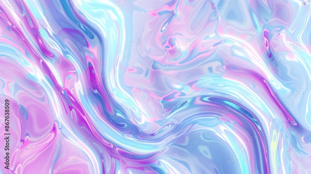 Obraz premium Seamless 80s holographic pink and blue frosted molten plastic jelly waves background texture - trendy iridescent abstract neon webpunk or vaporwave aesthetic surreal wavy marble