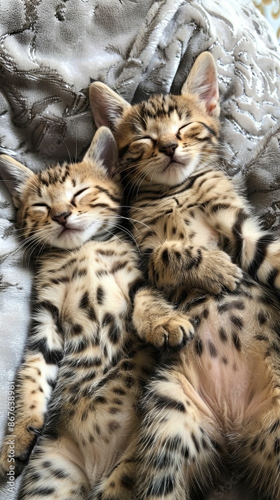 Two Adorable Bengal Kittens Sleeping Peacefully Two Adorable Bengal Kittens Sleeping Peacefully