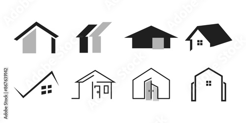 Real estate house logo vector line outline home construction set collection