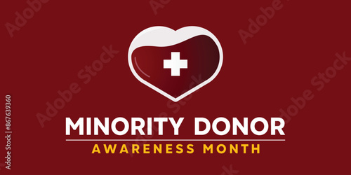 National Minority Awareness Month. Heart and plus icon. Great for cards, banners, posters, social media and more. Red background.  