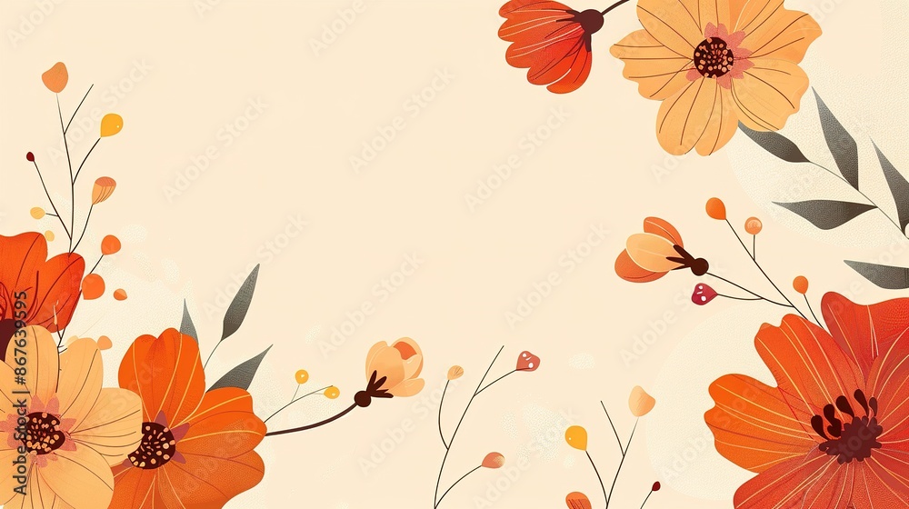 cute flower and leaves pattern on beige background
