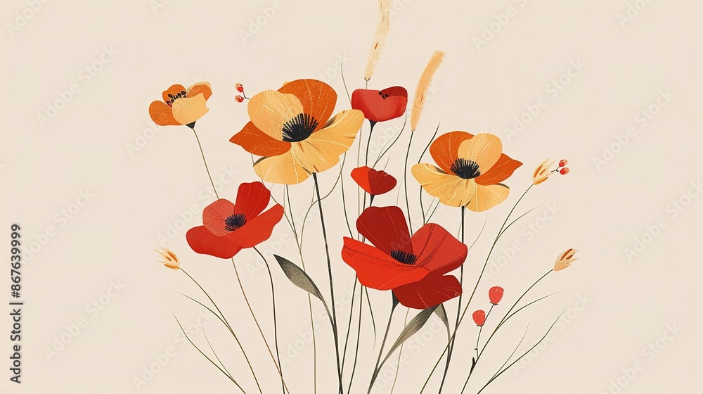 Obraz premium cute flower and leaves pattern on beige background