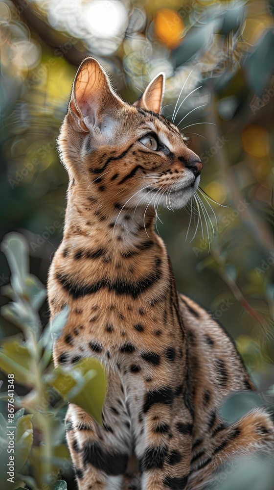 Bengal Cat Poised Elegantly Among Leaves Bengal Cat Poised Elegantly Among Leaves