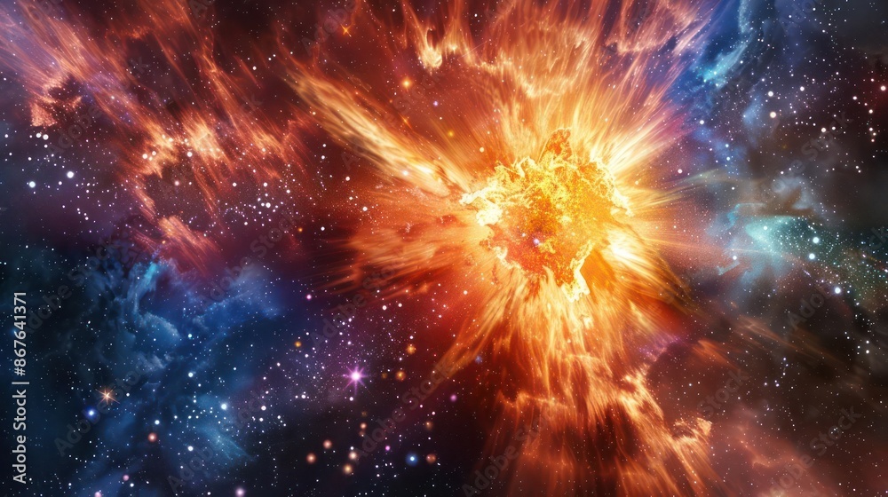 Fototapeta premium A supernova explosion with radiant colors and powerful shockwaves.