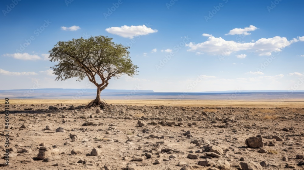 Lone tree in a vast desert landscape under dramatic sky. Lone tree in a vast desert landscape under dramatic sky.