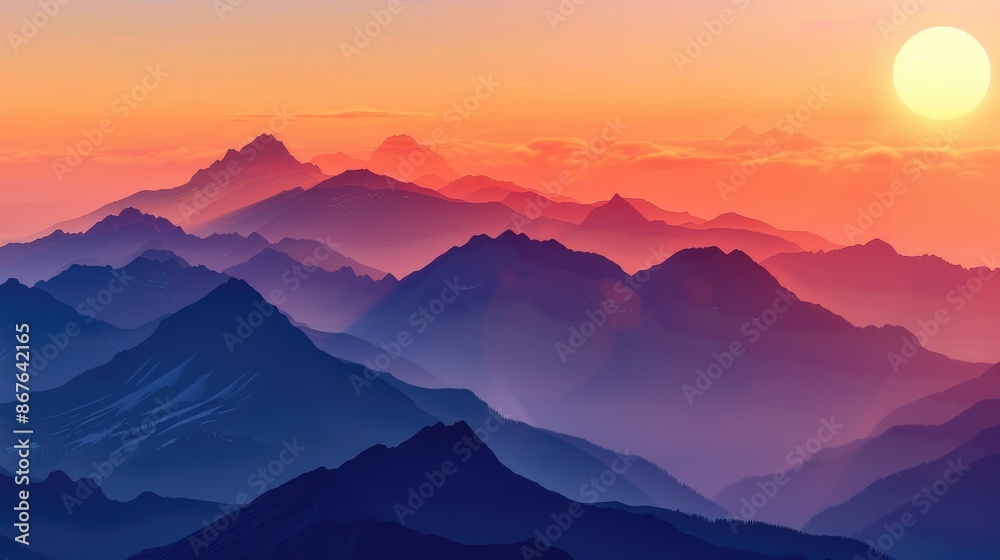 Beautiful sunrise over mountains with space for text Beautiful sunrise over mountains with space for text