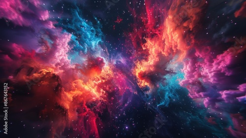 Vibrant cosmic nebula with colorful stars photo
