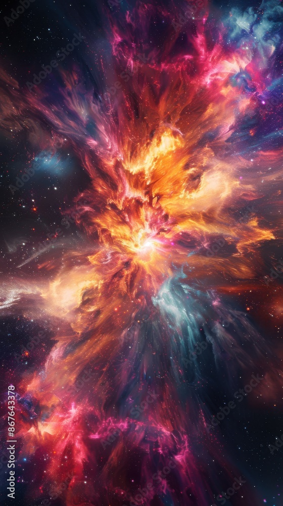 Vibrant cosmic nebula with colorful stars