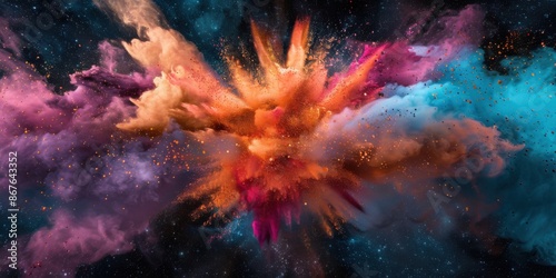 Vibrant cosmic nebula with colorful stars photo