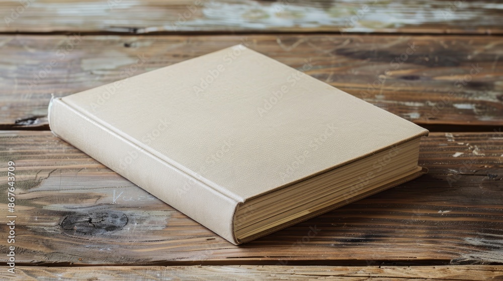 Fototapeta premium Blank book cover on a wooden table