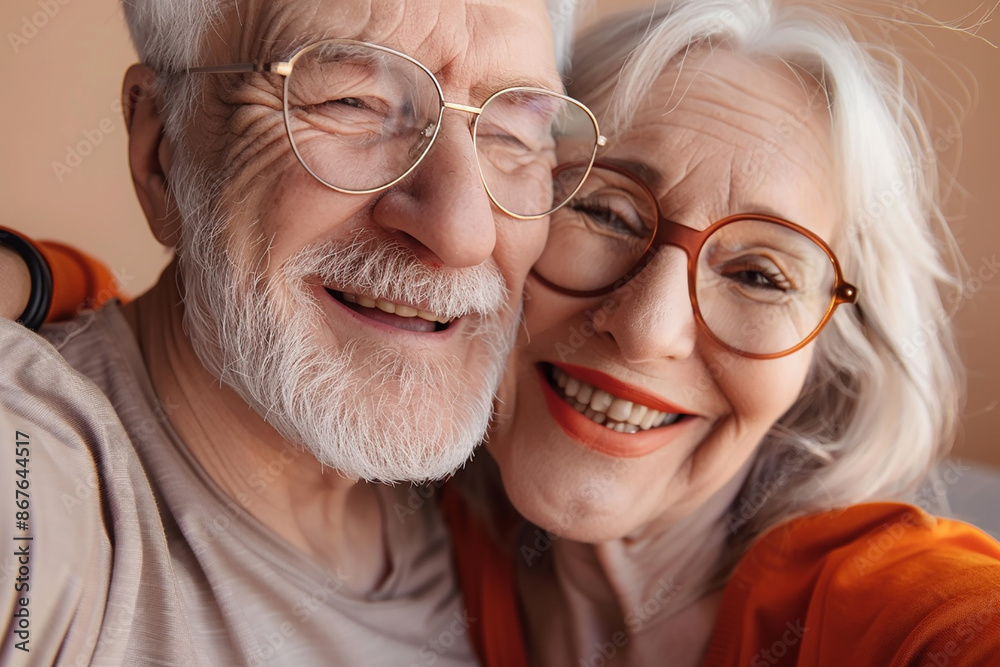 An elderly couple, both with white hair and glasses, smiling and embracing warmly, symbolizing love, companionship, and happiness in later years. An elderly couple, both with white hair and glasses, smiling and embracing warmly, symbolizing love, companionship, and happiness in later years.