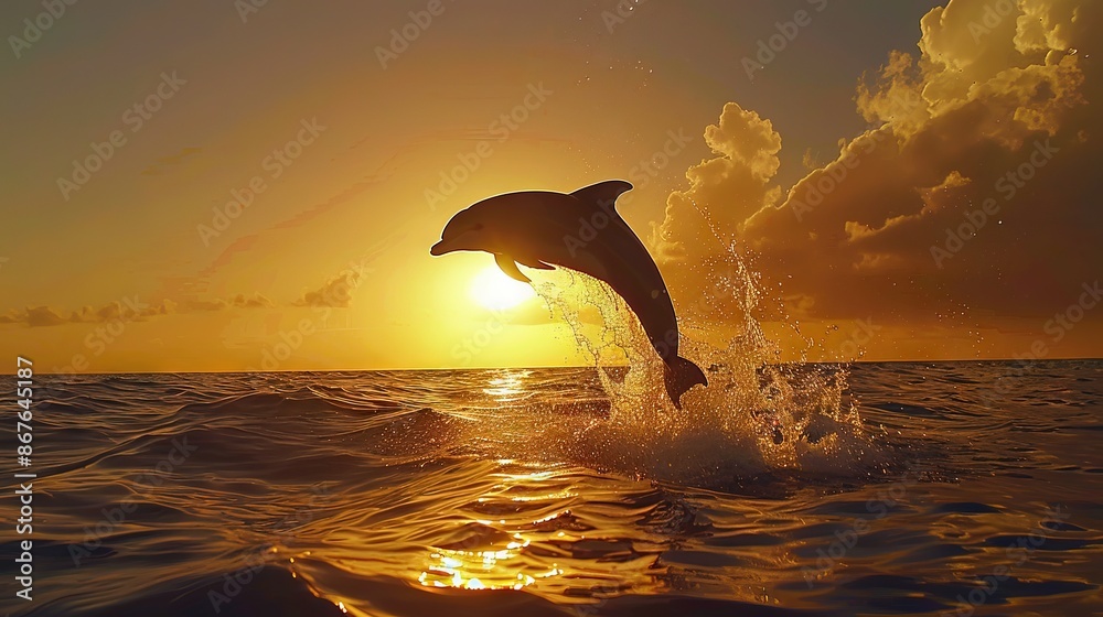 Fototapeta premium beautiful dolphin jumped from watrer at the sunset time