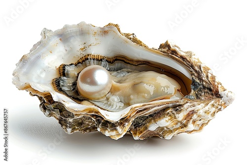 pearls oysters isolated on white background photo