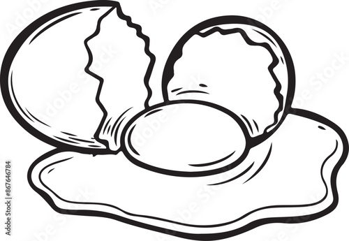 Cracked egg line drawing vector illustration.