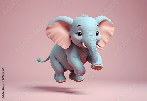 Playful Blue Elephant in Mid-Air photo