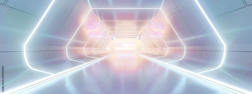 光るネオンラインと光のエフェクトを持つ抽象的な白いトンネル。製品プレゼンテーションの背景,Abstract white tunnel with glowing neon lines and light effects. Product Presentation Background,Generative AI 光るネオンラインと光のエフェクトを持つ抽象的な白いトンネル。製品プレゼンテーションの背景,Abstract white tunnel with glowing neon lines and light effects. Product Presentation Background,Generative AI