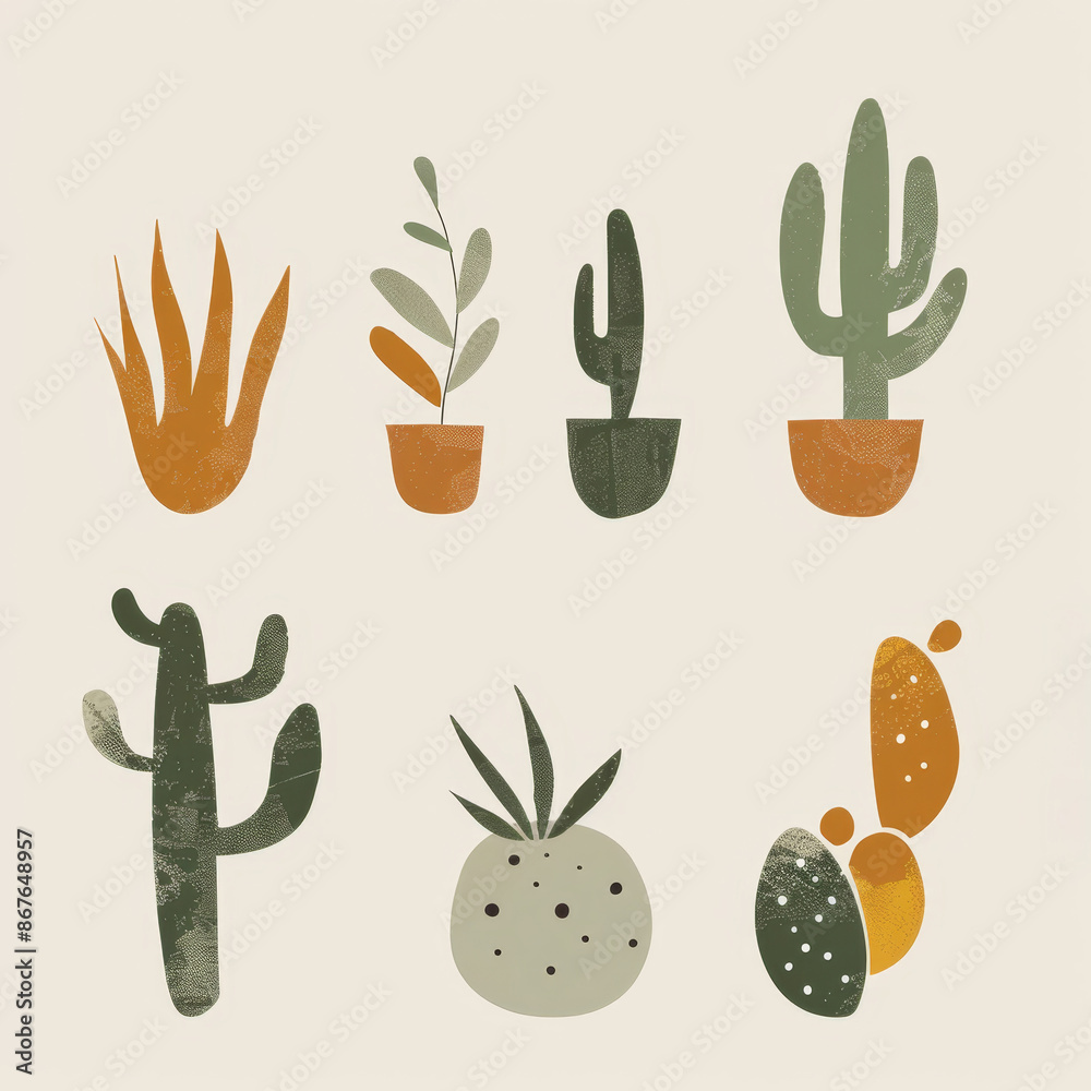 Cute set of hand-drawn cactus illustrations in pots, perfect for home decor, greeting cards, and botanical-themed designs Cute set of hand-drawn cactus illustrations in pots, perfect for home decor, greeting cards, and botanical-themed designs