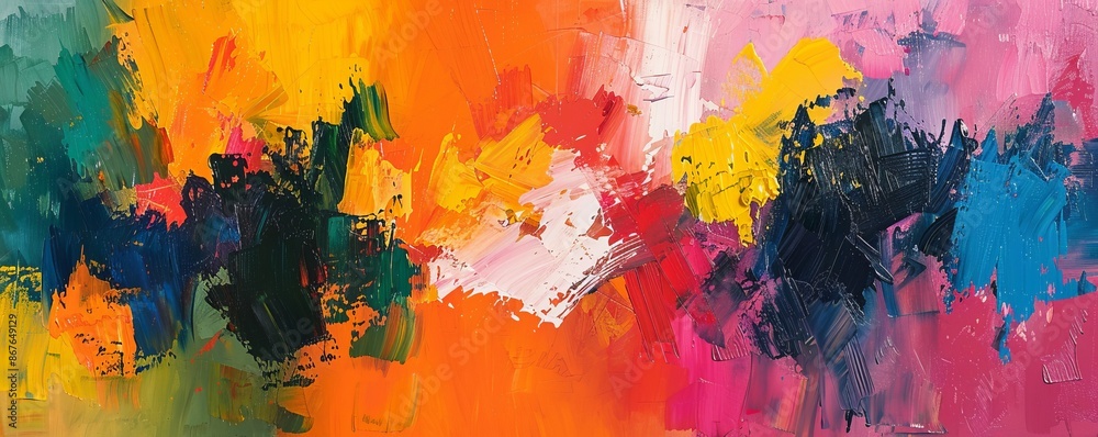 An abstract expressionist painting with bold colors and energetic brushstrokes. An abstract expressionist painting with bold colors and energetic brushstrokes.