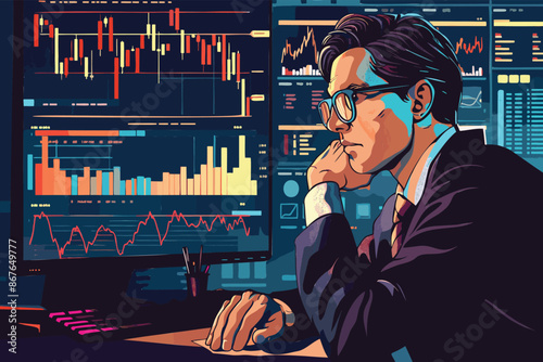 Investment Guru Analyzing Stock Market Trends for Optimal Wealth Management and Financial Growth