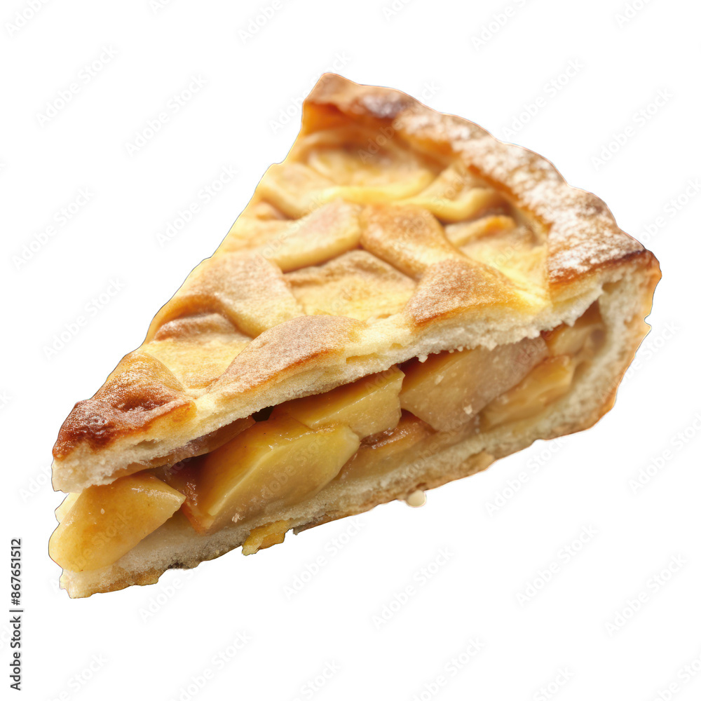 A delicious apple pie with a golden crust on transparent background A delicious apple pie with a golden crust on transparent background