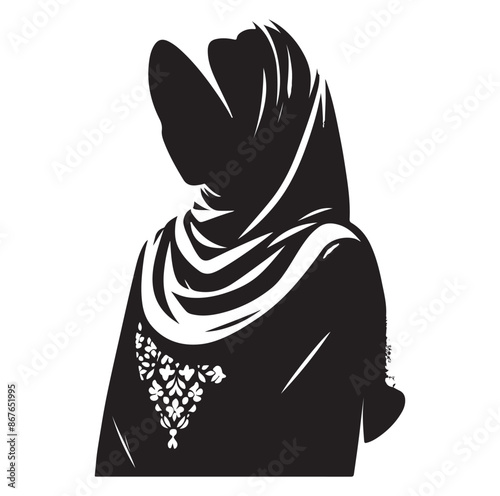 hijab style standing silhouette Vector Isolated Vector Illustration,