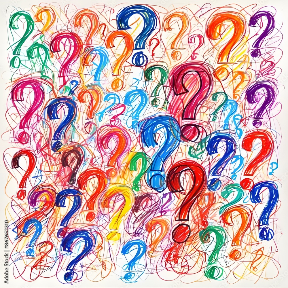Random Hand-Drawn Colorful Question Marks by Kids ,Childlike Doodle: Randomly Drawn Rainbow Question Marks Random Hand-Drawn Colorful Question Marks by Kids ,Childlike Doodle: Randomly Drawn Rainbow Question Marks