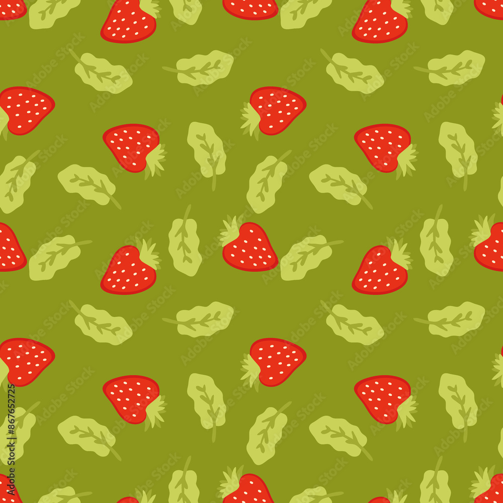 Summer seamless pattern with strawberry berries and leaves. Perfect print for paper, textile and fabric. Hand drawn llustration. Summer seamless pattern with strawberry berries and leaves. Perfect print for paper, textile and fabric. Hand drawn llustration.