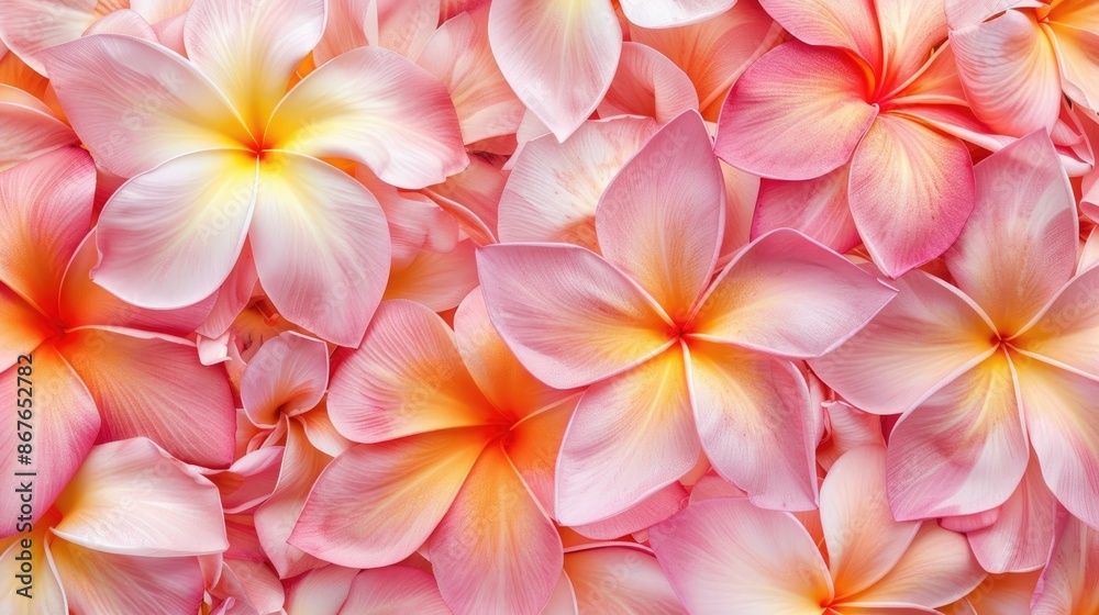 Close up of Frangipani Flowers in Pink and Orange Close up of Frangipani Flowers in Pink and Orange