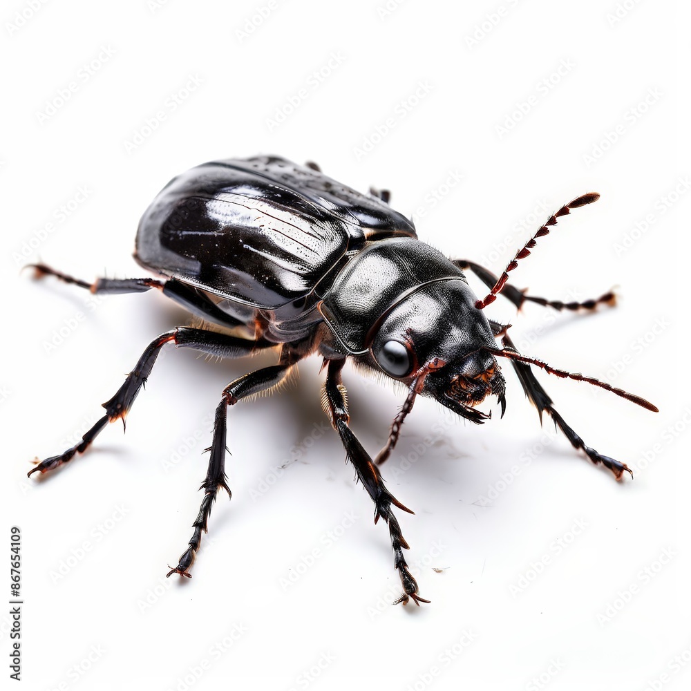 A ground-beetle photography on white background. A ground-beetle photography on white background.