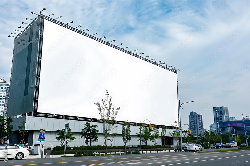 Multipurpose arena street with a convertible blank billboard featuring sliding panels for flexible ads. Multipurpose arena street with a convertible blank billboard featuring sliding panels for flexible ads.