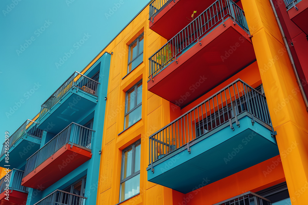 Fototapeta premium Luxurious Residential Tower Facade in High-End Campus Setting, Modern Architecture and Urban Living Concept