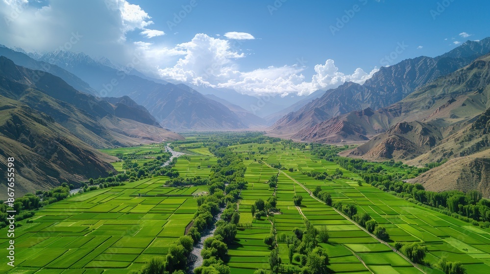 Fototapeta premium Aerial perspective of the breathtaking Panjshir Valley in Afghanistan
