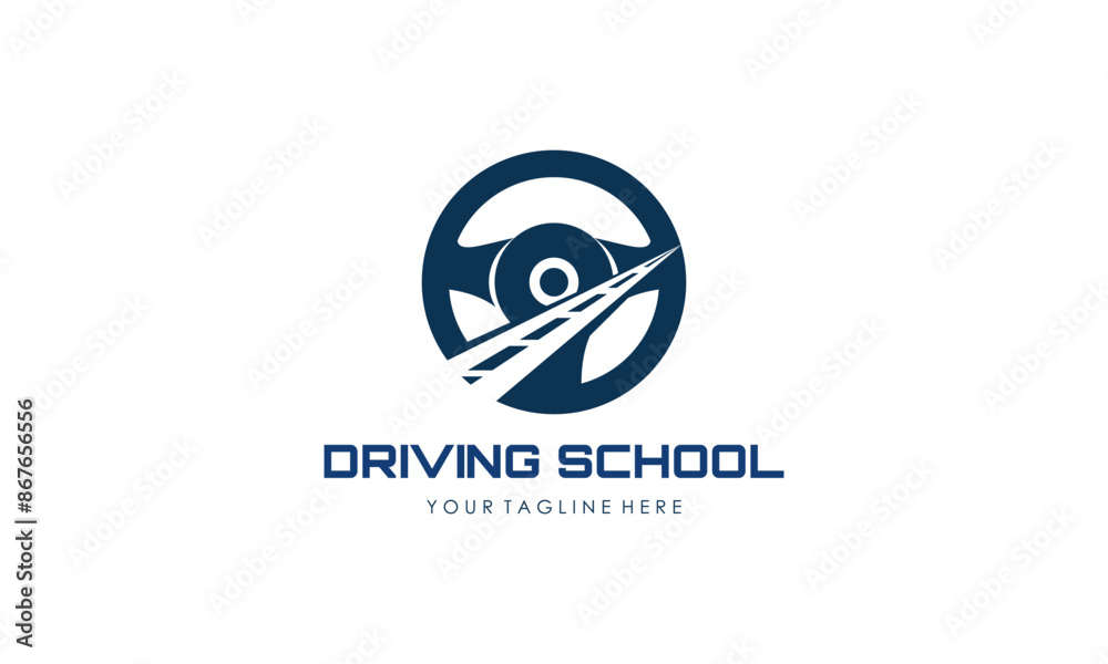 Obraz premium Driving school logo template. Steering wheel logo