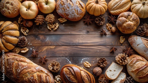Red Berries and Autumn Leaves on a Rustic Wooden Tabletop