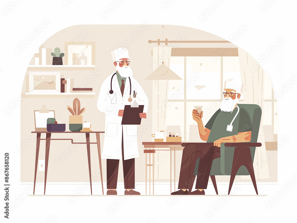 Happy nurse taking care of senior man sitting in armchair at home Happy nurse taking care of senior man sitting in armchair at home