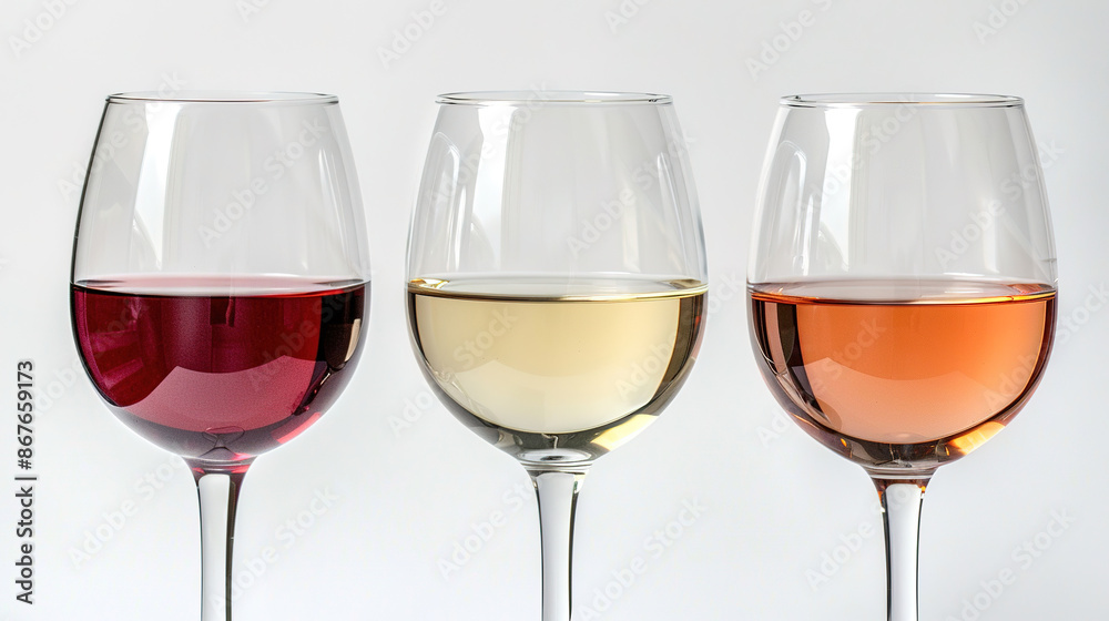Closeup of three glass, of red, rose and white wine Closeup of three glass, of red, rose and white wine