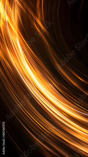 Vector illustration of golden dynamick lights linze effect isolated on black color background. Abstract background for science, futuristic, energy technology concept. Digital image lines with light  photo