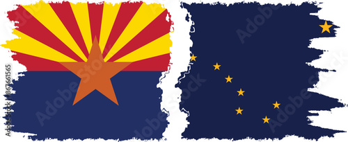 Alaska and Arizona states grunge brush flags connection, vector