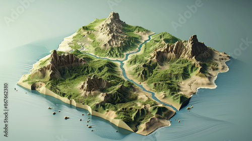 A 3D map shows how land rises and falls. There's space for you to add your own text. photo