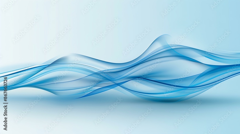 Obraz premium A blank promotional business banner with a modern aesthetic, featuring flowing blue lines and bubble accents, set against a clean, minimalist wall, ideal for professional and corporate contexts.