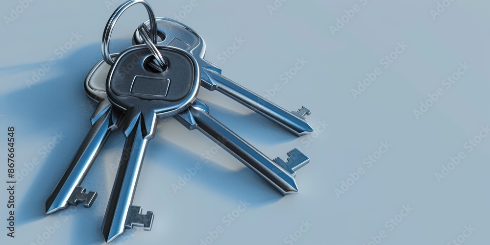 house keys with a keychain hanging on the top of three houses in white and yellow colors isolated house keys with a keychain hanging on the top of three houses in white and yellow colors isolated