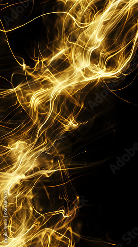 Vector illustration of golden dynamick lights linze effect isolated on black color background. Abstract background for science, futuristic, energy technology concept. Digital image lines with light  photo