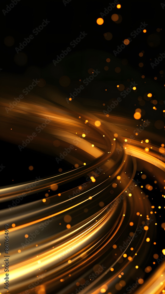 Fototapeta premium Vector illustration of golden dynamick lights linze effect isolated on black color background. Abstract background for science, futuristic, energy technology concept. Digital image lines with light 