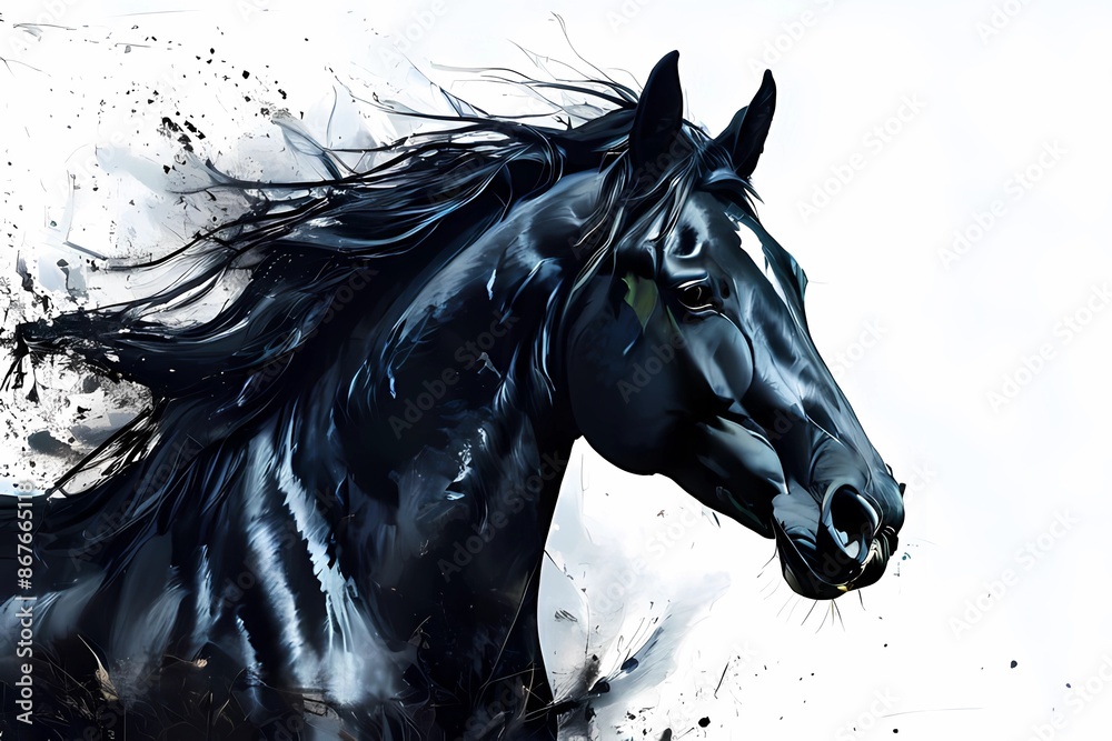 black horse head portrait hyperrealism black horse head portrait hyperrealism