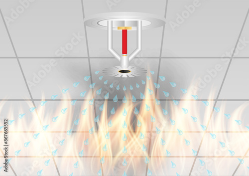 Fire Sprinkler. Automatic Fire Extinguishing System. Vector Illustration. 