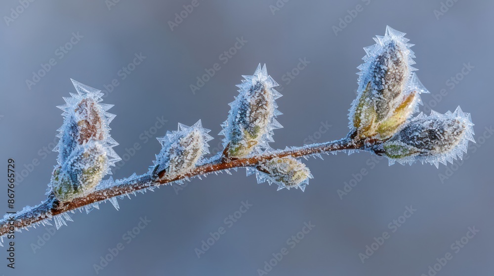Crystalline frost on a branch winter magic Crystalline frost on a branch winter magic