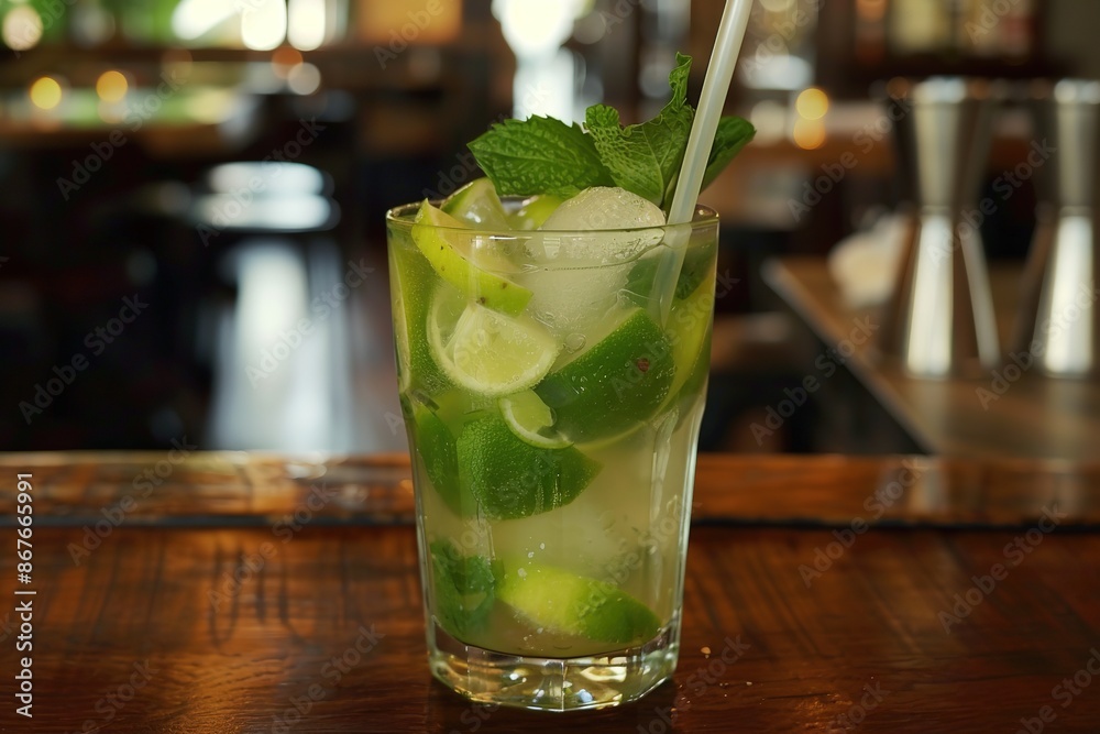 Classic Mojito Cocktail In Cozy Bar Setting Classic Mojito Cocktail In Cozy Bar Setting