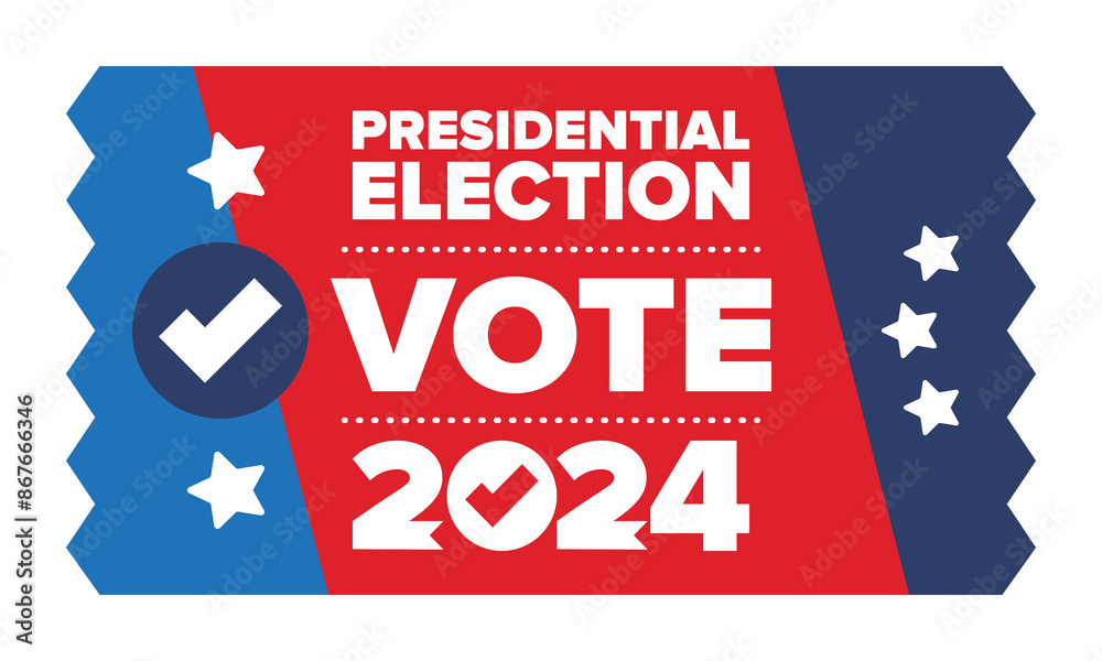 Presidential Election 2024 in United States. Vote day, November 5. US Election. Patriotic american element. Poster, card, banner and background. Vector illustration Presidential Election 2024 in United States. Vote day, November 5. US Election. Patriotic american element. Poster, card, banner and background. Vector illustration